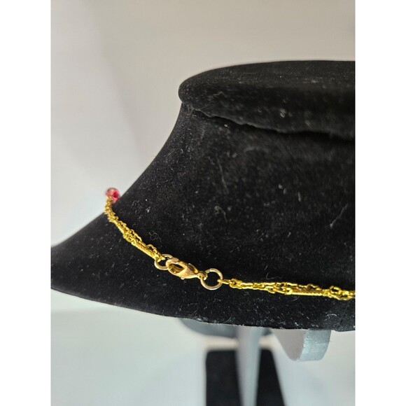 Gold Tone Necklace Double Strand with Dark Red Beads Lobster Claw Clasp - Picture 3 of 5